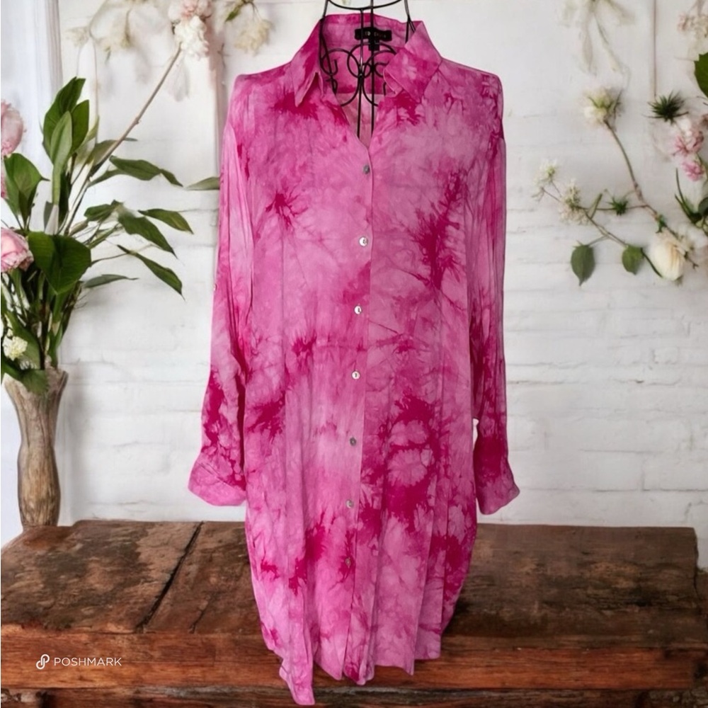 💖 Pink Tie Dye Button Down Tunic Shirt by QED London 💖